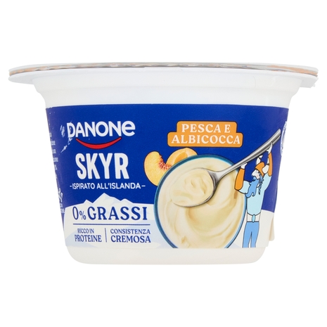 DANONE Skyr, Yogurt ispirato all'Islanda, 0% grassi,Cremoso,Ricco in Proteine, Pesca&Albicocca, 150g